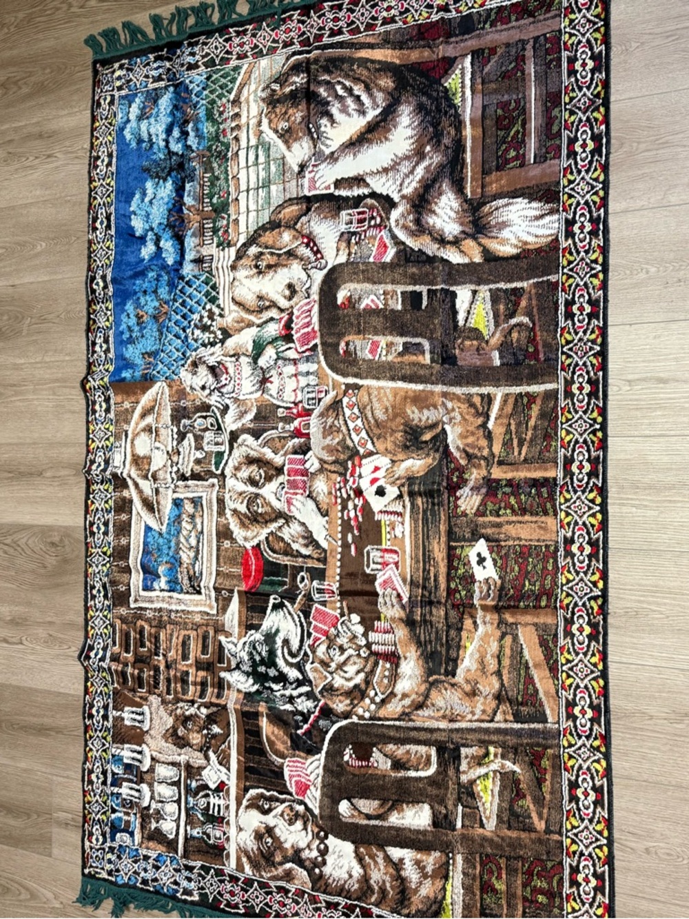 Vintage 80s Tapestry Dog Playing Poker Scene Wall Tapestry 180x120cm